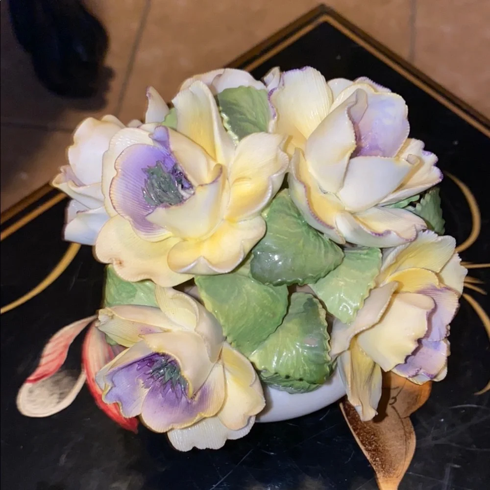 BX51 Vintage Floral Porcelain Arrangement with Yellow and Purple Accents